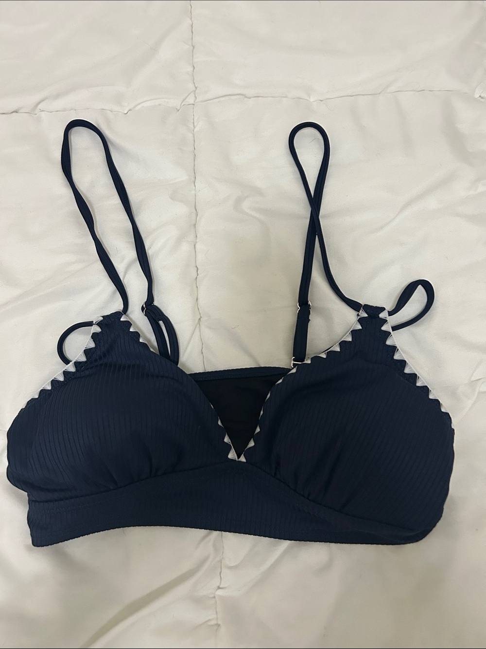 Navy Triangle Bralette with Contrast Trim - Women bathing suit